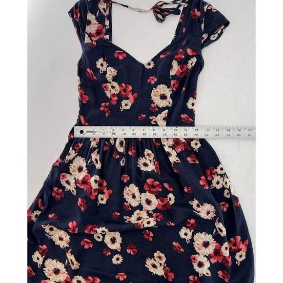 Hollister Navy Blue Pink Floral V-Neck Open Back Swiftie Sundress XS Preppy Boho - Picture 7 of 8
